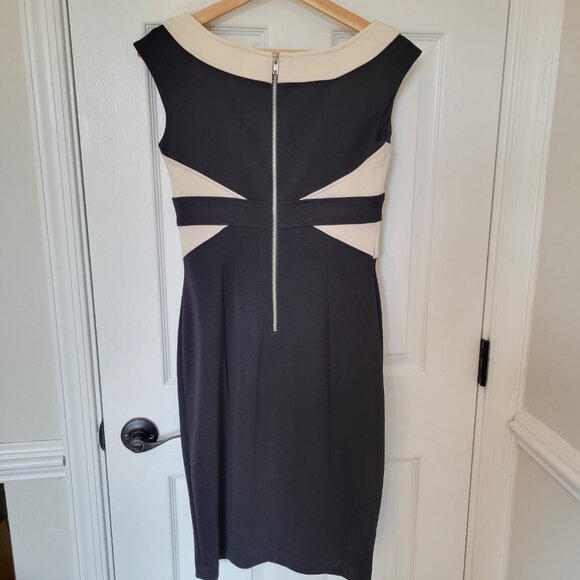Maggy London Black and Cream Colorblock Slimming Sheath Dress size 4 - Picture 2 of 4